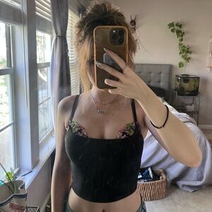 XS crop top black tank top with bows